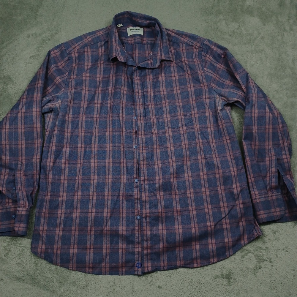 Twillory Shirt‎ Mens XL Blue Plaid Untunckable Button Up Preppy Long Sleeve
